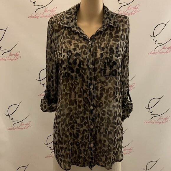 Old Navy. Size Medium. Chiffon Semi Sheer Camo Shirt. Roll Tab Sleeves. B57 - Picture 1 of 6